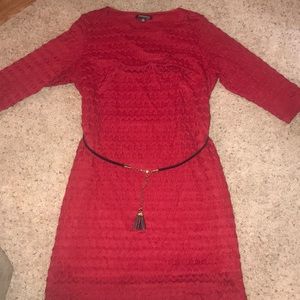 Red textured, knee length dress